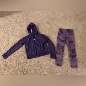 Purple Activewear Hooded Zip-Up Jacket and Camo Leggings